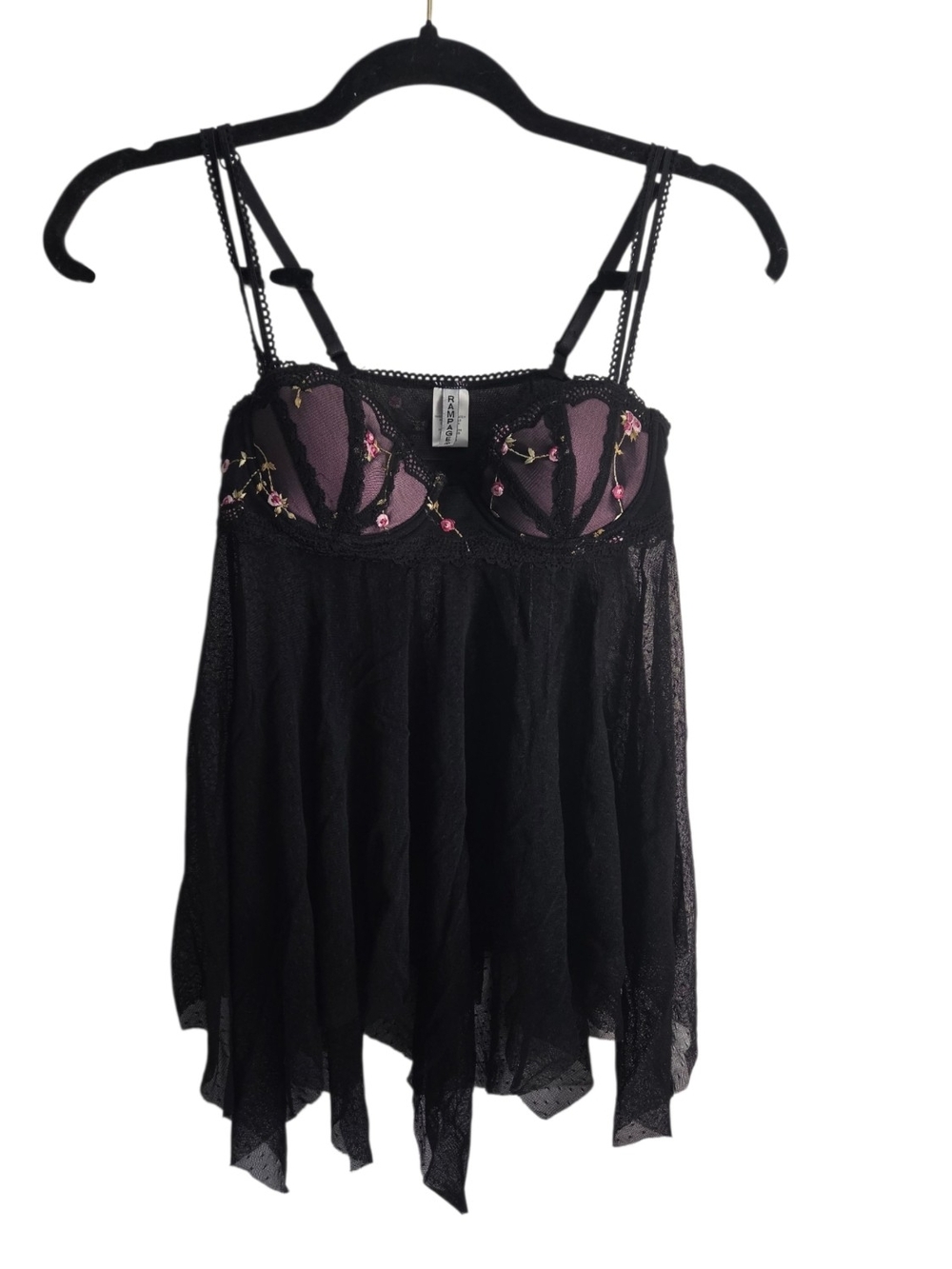 VINTAGE Y2K Rampage Black/Purple Embroidered Lace Babydoll Chemise